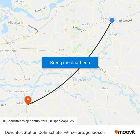 Deventer, Station Colmschate to 's-Hertogenbosch map