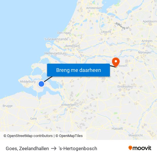 Goes, Zeelandhallen to 's-Hertogenbosch map