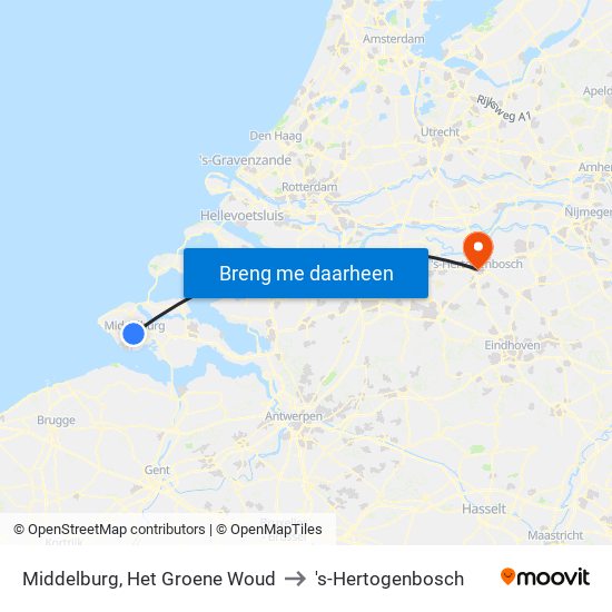 Middelburg, Het Groene Woud to 's-Hertogenbosch map