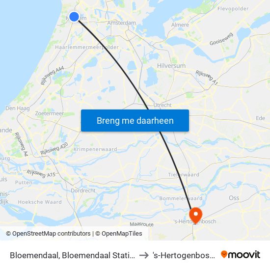 Bloemendaal, Bloemendaal Station to 's-Hertogenbosch map