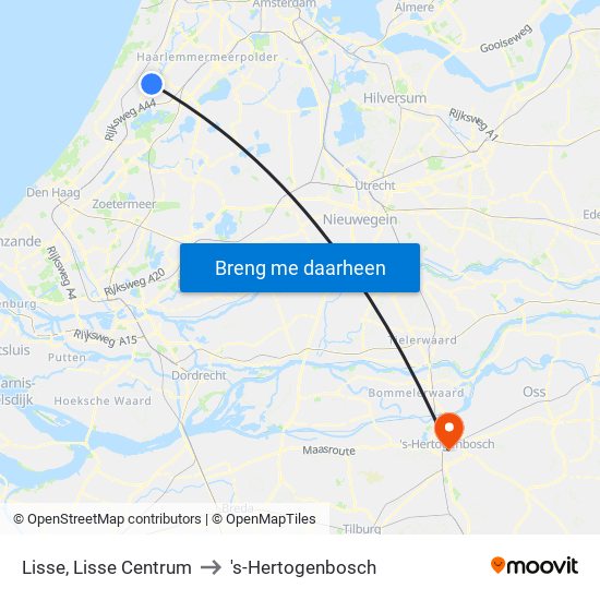 Lisse, Lisse Centrum to 's-Hertogenbosch map