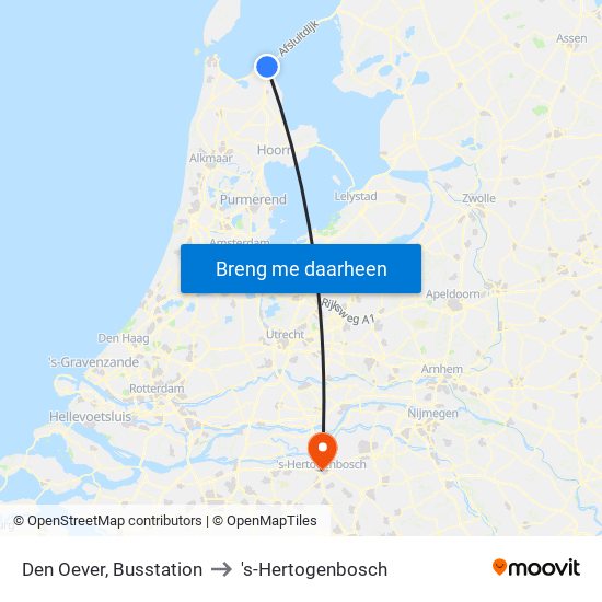 Den Oever, Busstation to 's-Hertogenbosch map