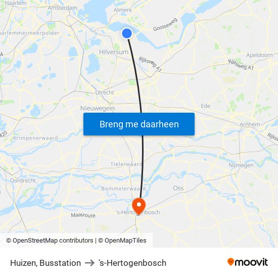 Huizen, Busstation to 's-Hertogenbosch map