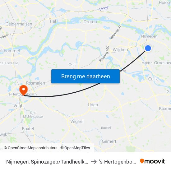 Nijmegen, Spinozageb/Tandheelkunde to 's-Hertogenbosch map