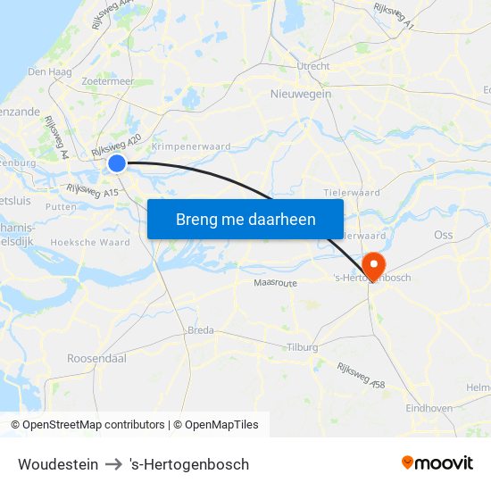 Woudestein to 's-Hertogenbosch map