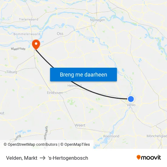 Velden, Markt to 's-Hertogenbosch map