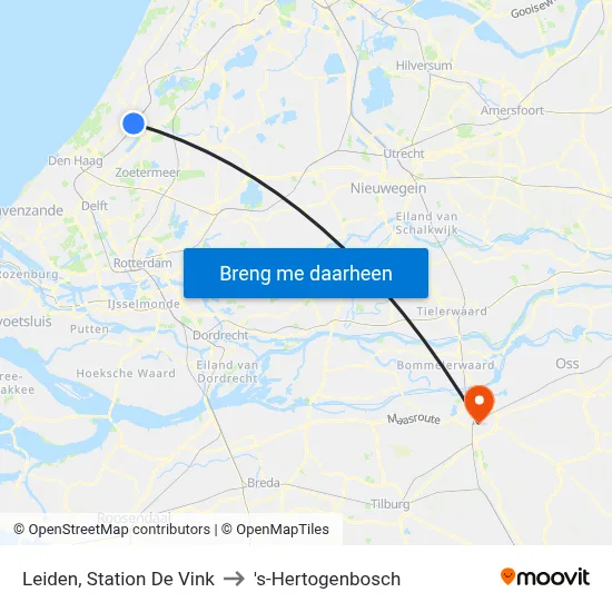 Leiden, Station De Vink to 's-Hertogenbosch map