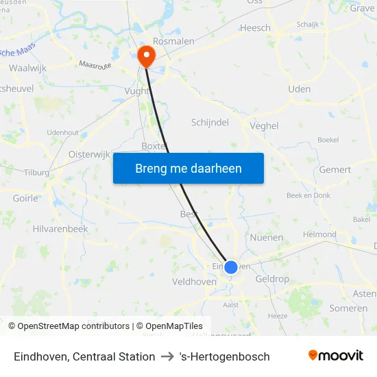 Eindhoven, Centraal Station to 's-Hertogenbosch map