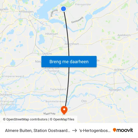 Almere Buiten, Station Oostvaarders to 's-Hertogenbosch map
