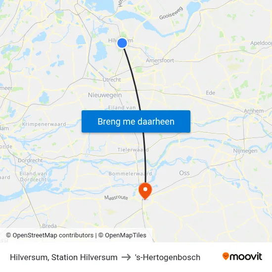 Hilversum, Station Hilversum to 's-Hertogenbosch map