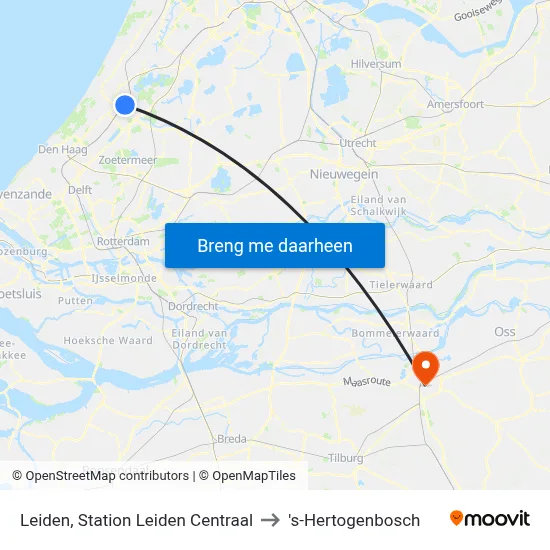Leiden, Station Leiden Centraal to 's-Hertogenbosch map