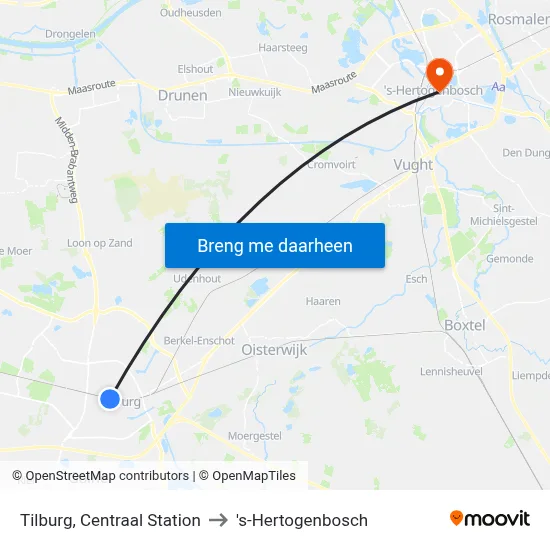 Tilburg, Centraal Station to 's-Hertogenbosch map