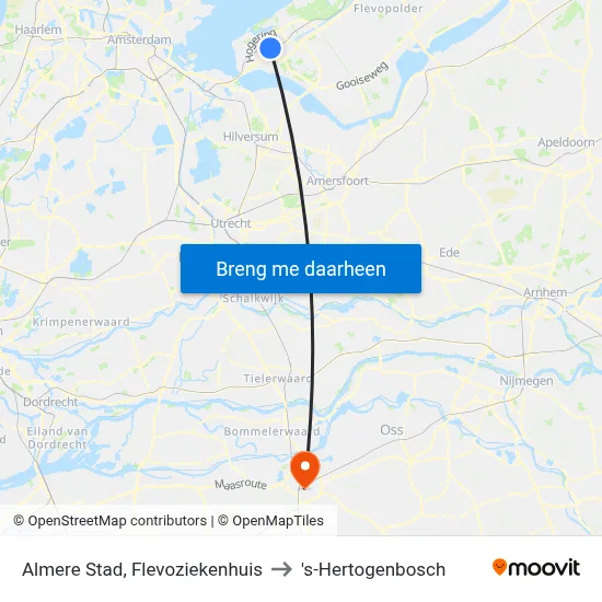 Almere Stad, Flevoziekenhuis to 's-Hertogenbosch map