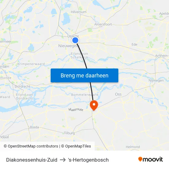 Diakonessenhuis-Zuid to 's-Hertogenbosch map
