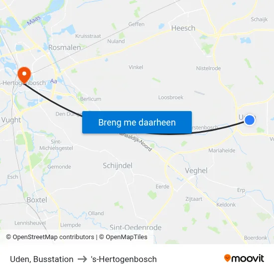 Uden, Busstation to 's-Hertogenbosch map