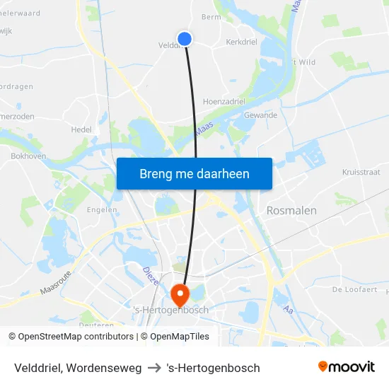 Velddriel, Wordenseweg to 's-Hertogenbosch map