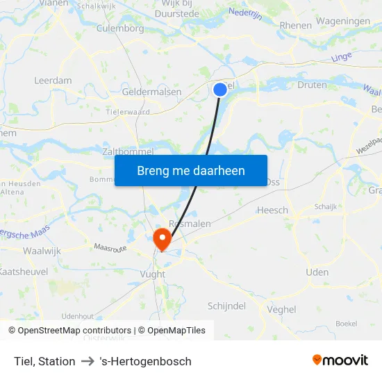 Tiel, Station to 's-Hertogenbosch map