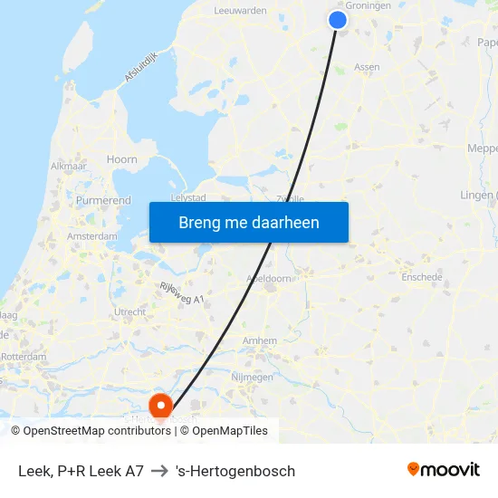 Leek, P+R Leek A7 to 's-Hertogenbosch map