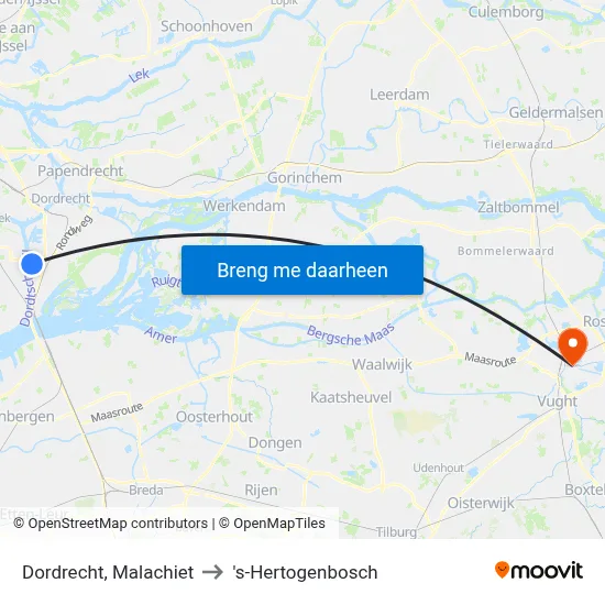Dordrecht, Malachiet to 's-Hertogenbosch map