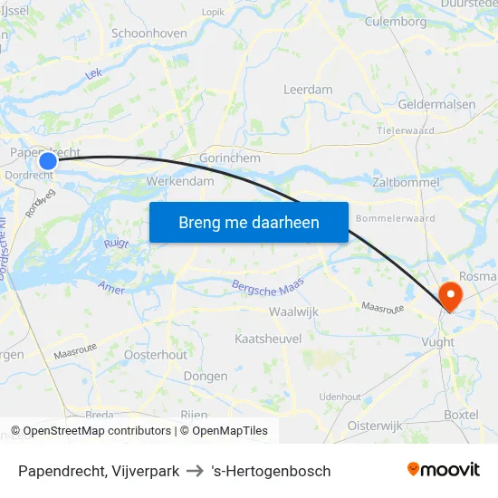 Papendrecht, Vijverpark to 's-Hertogenbosch map