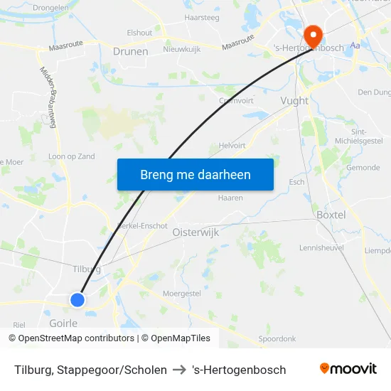 Tilburg, Stappegoor/Scholen to 's-Hertogenbosch map