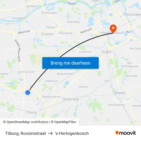 Tilburg, Rossinistraat to 's-Hertogenbosch map