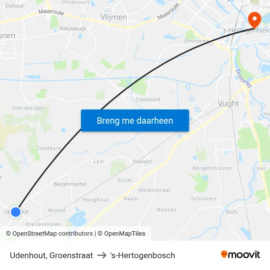 Udenhout, Groenstraat to 's-Hertogenbosch map