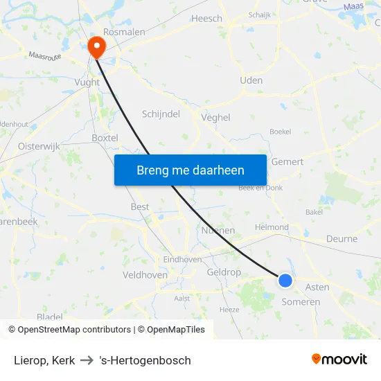 Lierop, Kerk to 's-Hertogenbosch map