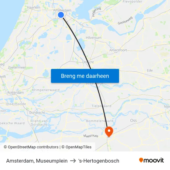 Amsterdam, Museumplein to 's-Hertogenbosch map