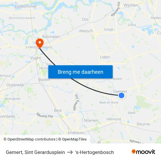 Gemert, Sint Gerardusplein to 's-Hertogenbosch map