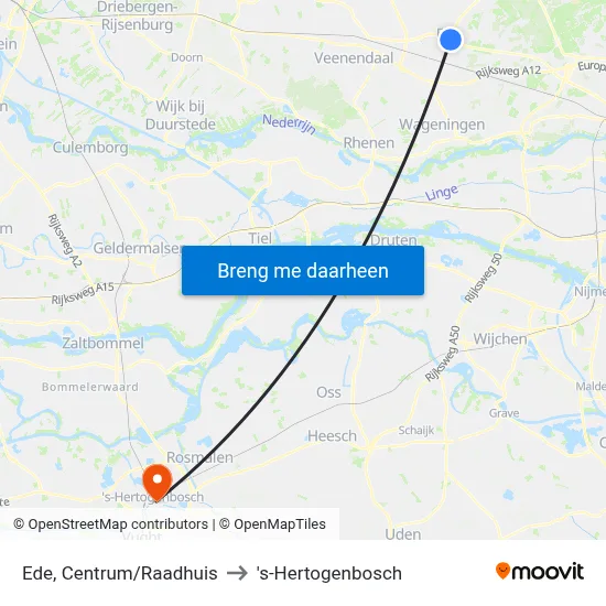 Ede, Centrum/Raadhuis to 's-Hertogenbosch map