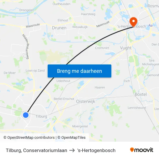 Tilburg, Conservatoriumlaan to 's-Hertogenbosch map