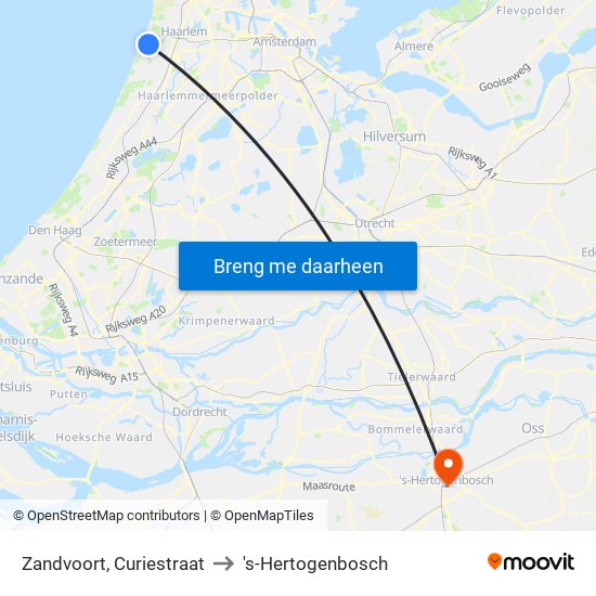 Zandvoort, Curiestraat to 's-Hertogenbosch map