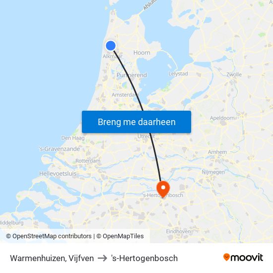 Warmenhuizen, Vijfven to 's-Hertogenbosch map