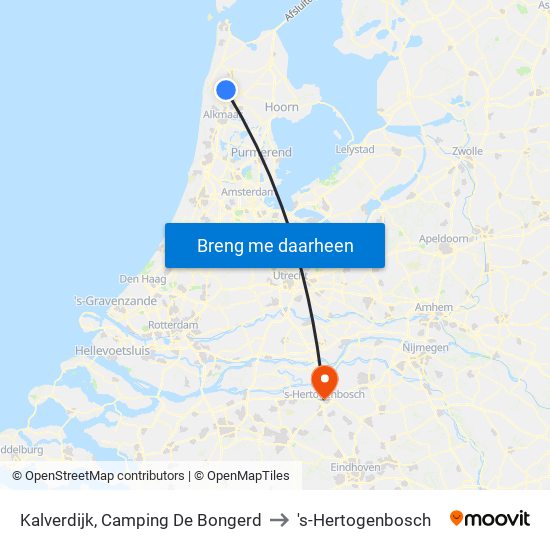 Kalverdijk, Camping De Bongerd to 's-Hertogenbosch map