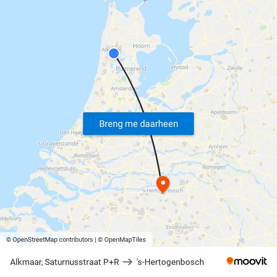 Alkmaar, Saturnusstraat P+R to 's-Hertogenbosch map