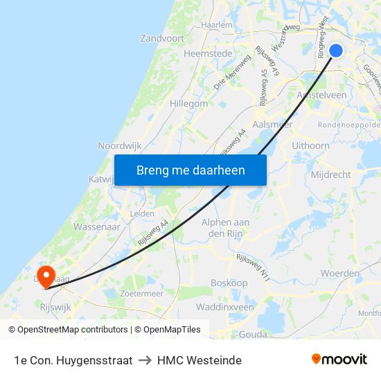 1e Con. Huygensstraat to HMC Westeinde map