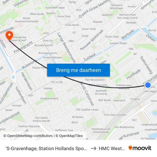 'S-Gravenhage, Station Hollands Spoor (Perron A) to HMC Westeinde map