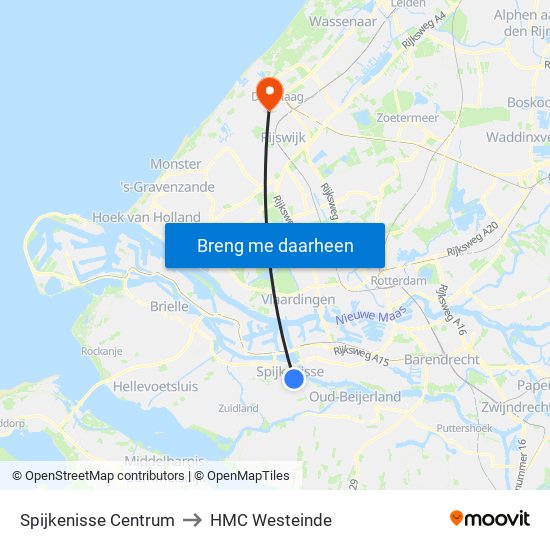 Spijkenisse Centrum to HMC Westeinde map