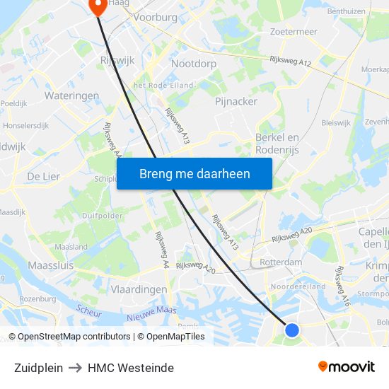 Zuidplein to HMC Westeinde map