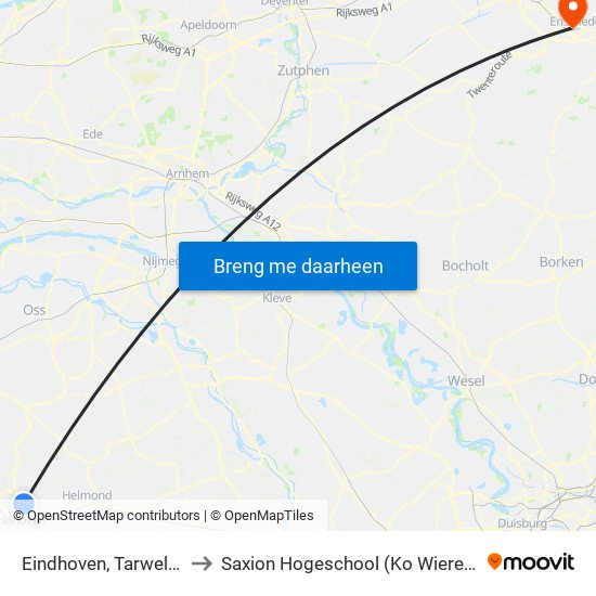 Eindhoven, Tarwelaan to Saxion Hogeschool (Ko Wierenga) map