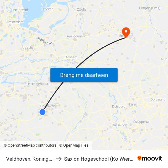 Veldhoven, Koningshof to Saxion Hogeschool (Ko Wierenga) map