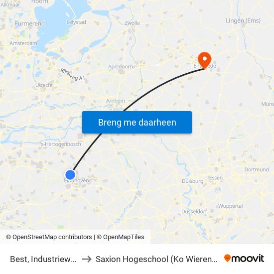 Best, Industrieweg to Saxion Hogeschool (Ko Wierenga) map