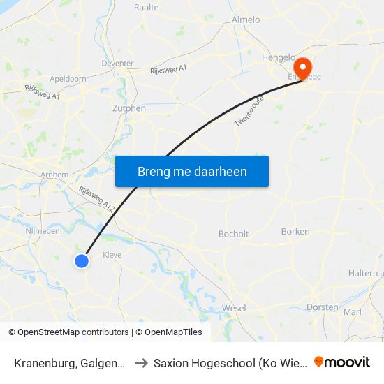 Kranenburg, Galgensteeg to Saxion Hogeschool (Ko Wierenga) map