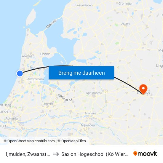 Ijmuiden, Zwaanstraat to Saxion Hogeschool (Ko Wierenga) map