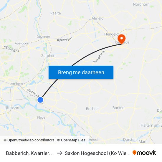 Babberich, Kwartiersedijk to Saxion Hogeschool (Ko Wierenga) map