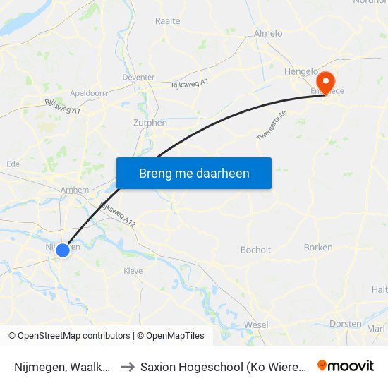 Nijmegen, Waalkade to Saxion Hogeschool (Ko Wierenga) map
