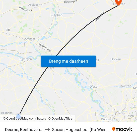 Deurne, Beethovenlaan to Saxion Hogeschool (Ko Wierenga) map