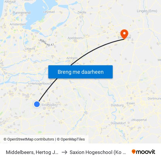 Middelbeers, Hertog Janstraat to Saxion Hogeschool (Ko Wierenga) map