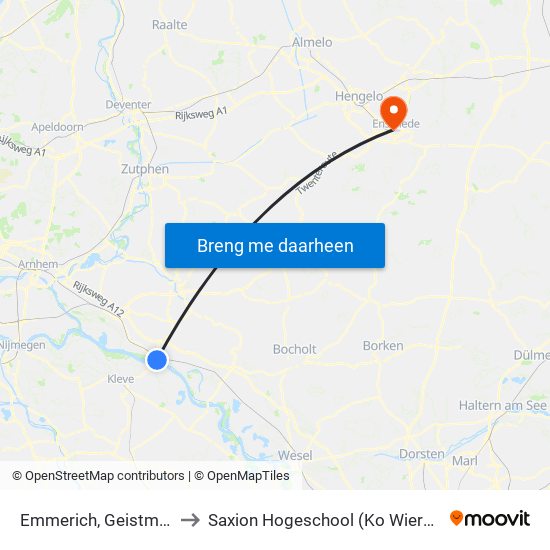 Emmerich, Geistmarkt to Saxion Hogeschool (Ko Wierenga) map